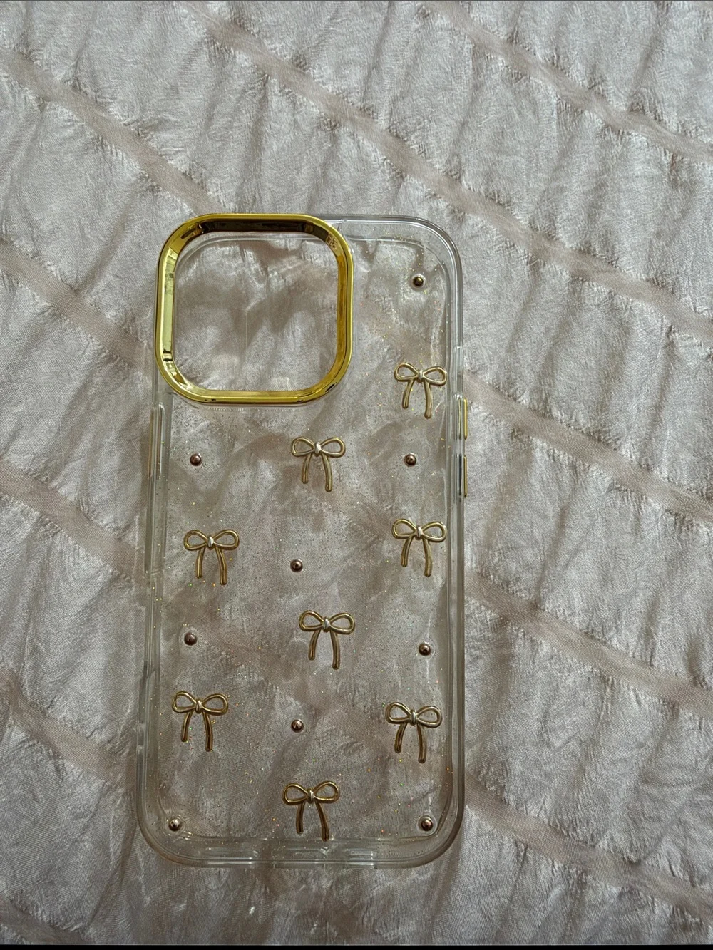 Clear Gold Bow Glitter iPhone Case - Brand Unknown